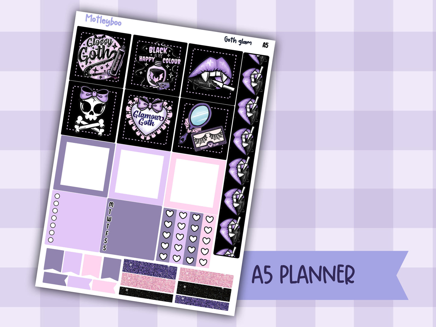 Goth glam A5 Hobonichi planner sticker kit