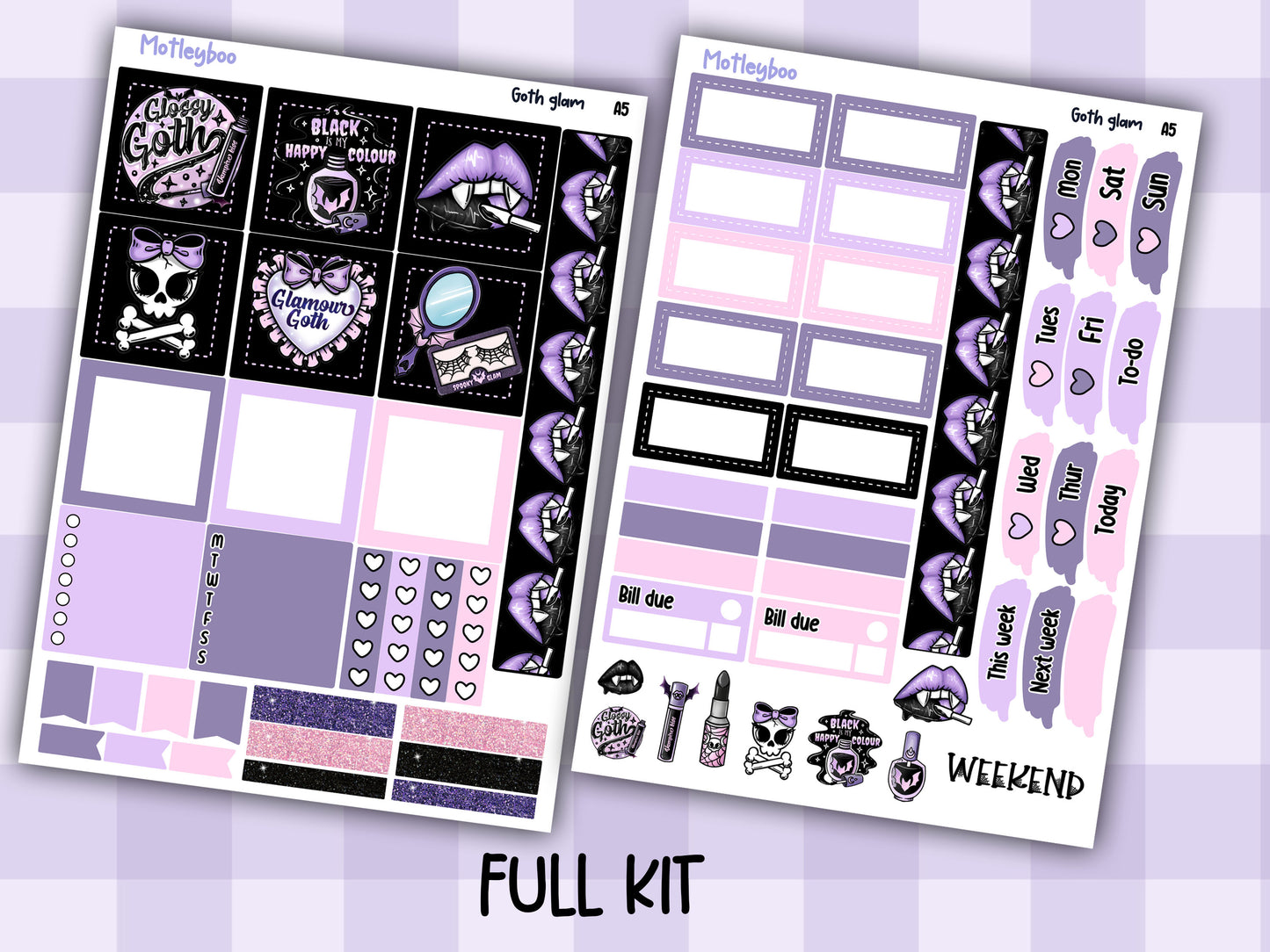 Goth glam A5 Hobonichi planner sticker kit