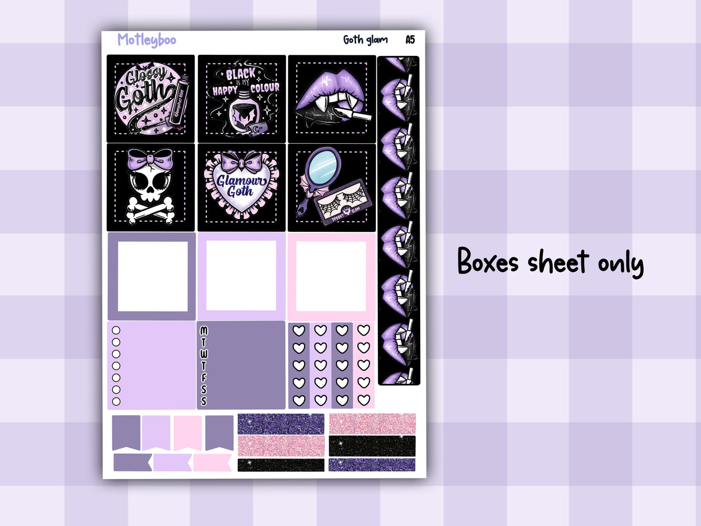 Goth glam A5 Hobonichi planner sticker kit