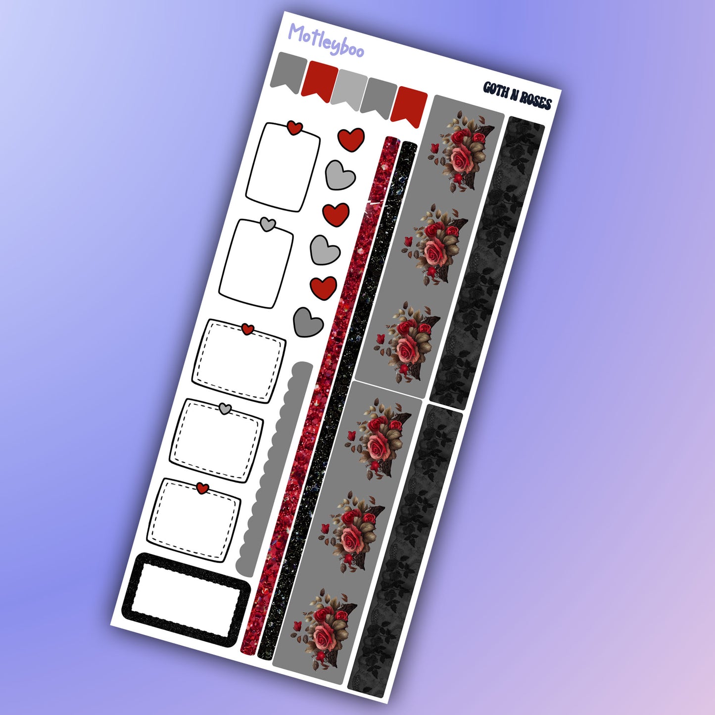 Hobonichi weeks, weekly sticker kit, hobonichi planner, goth girl stickers, functional sticker, planner stickers, goth n roses