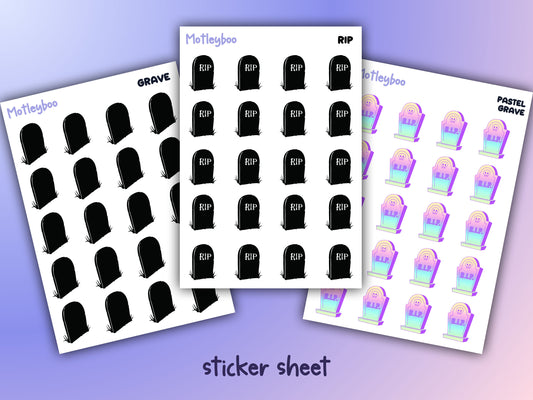 planner stickers, vertical planner, deco stickers, weekly planner, goth stickers, grave stickers, graveyard stickers, spooky stickers
