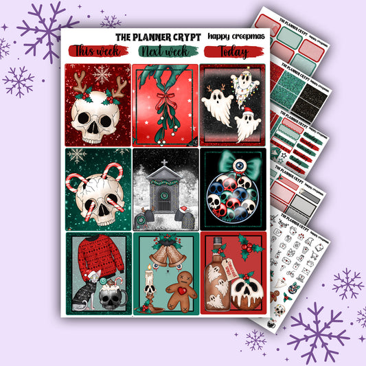 Christmas weekly planner sticker kit, planner stickers, spooky christmas, creepy christmas, vertical planner, gothic stickers, planner