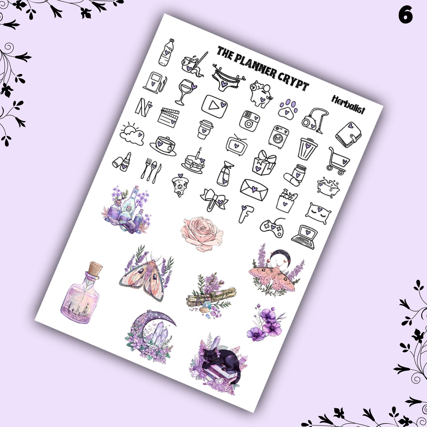 Pagan weekly planner sticker kit, witchy stickers, herbalist stickers