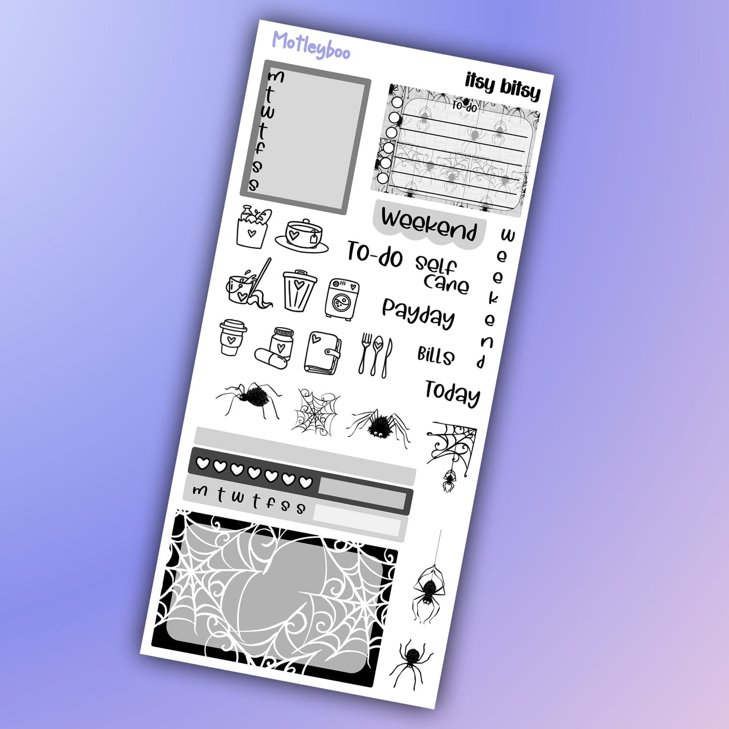 Hobonichi weeks, sticker kit, hobonichi planner, spider stickers, hobonichi functional sticker, small planner stickers, goth planner, spider