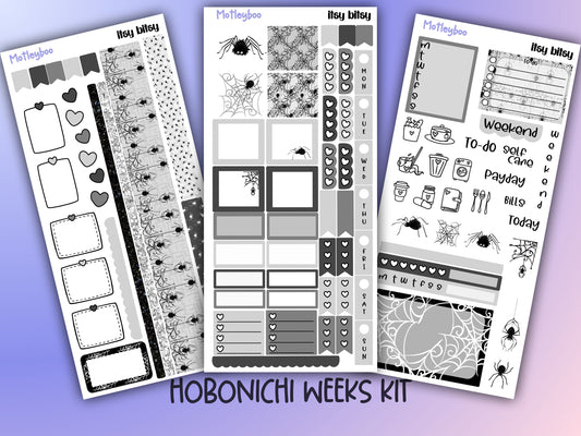 Hobonichi weeks, sticker kit, hobonichi planner, spider stickers, hobonichi functional sticker, small planner stickers, goth planner, spider