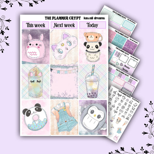 Weekly planner, sticker kit, pastel stickers, kawaii planner kit, planner stickers, vertical planner, kawaii dreams