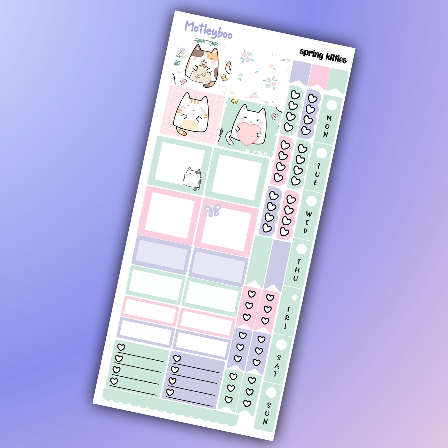 Spring kitties, Hobonichi weeks, sticker kit, hobonichi planner, cat stickers, spring stickers, hobonichi functional stickers