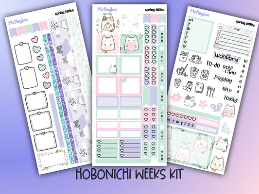 Spring kitties, Hobonichi weeks, sticker kit, hobonichi planner, cat stickers, spring stickers, hobonichi functional stickers
