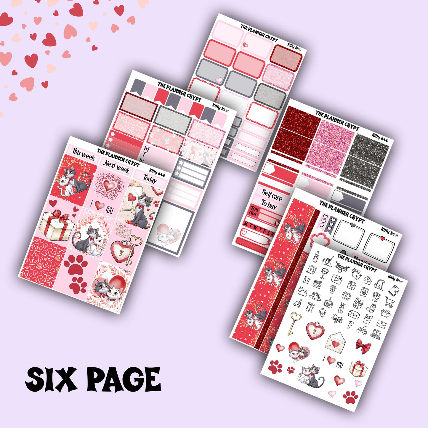 Valentines day weekly planner sticker kit, planner stickers, love stickers, vertical planner, journal stickers, planning stickers, love cats