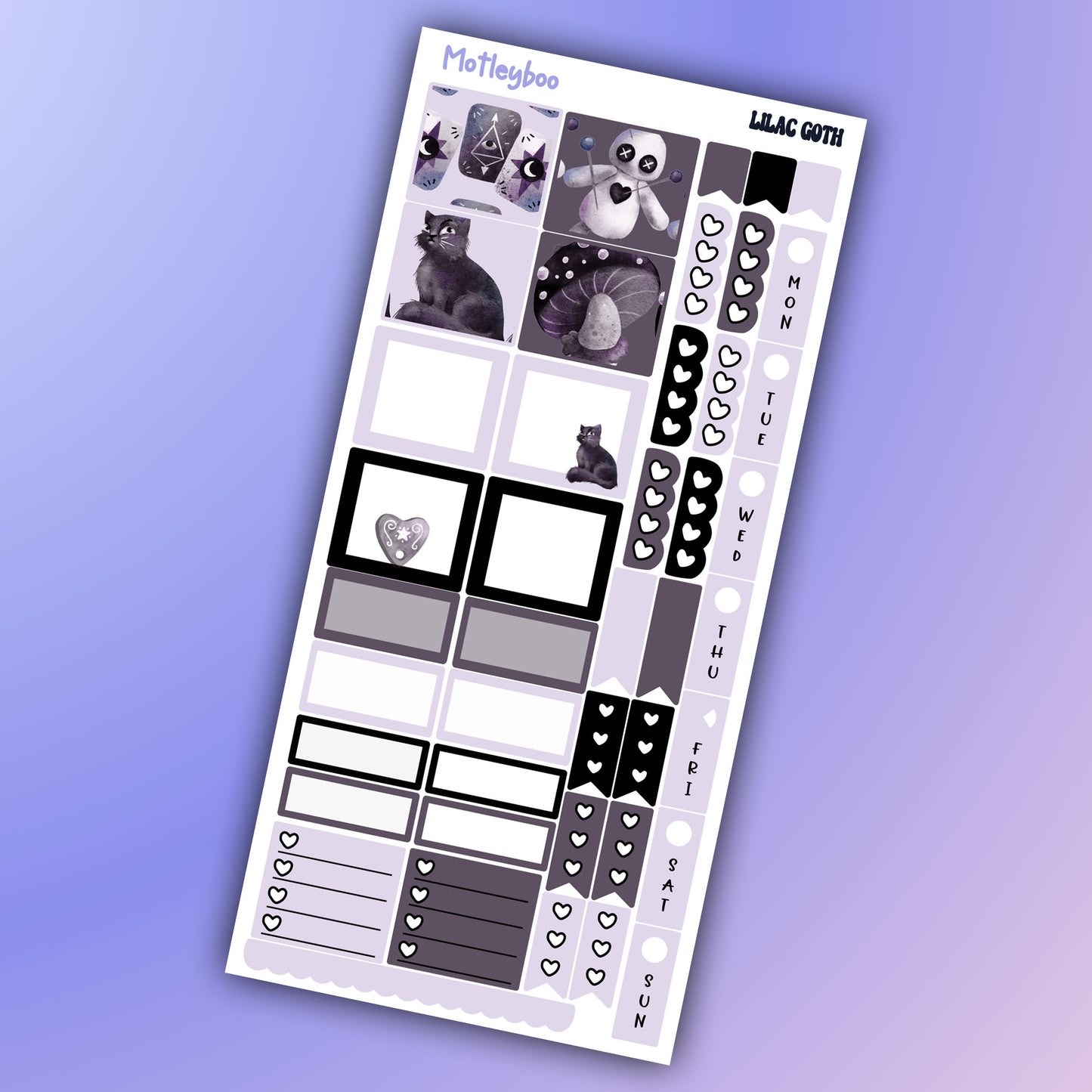 Hobonichi weeks, weekly sticker kit, witch stickers, celestial stickers, mystical stickers, witchcraft stickers, lilac goth