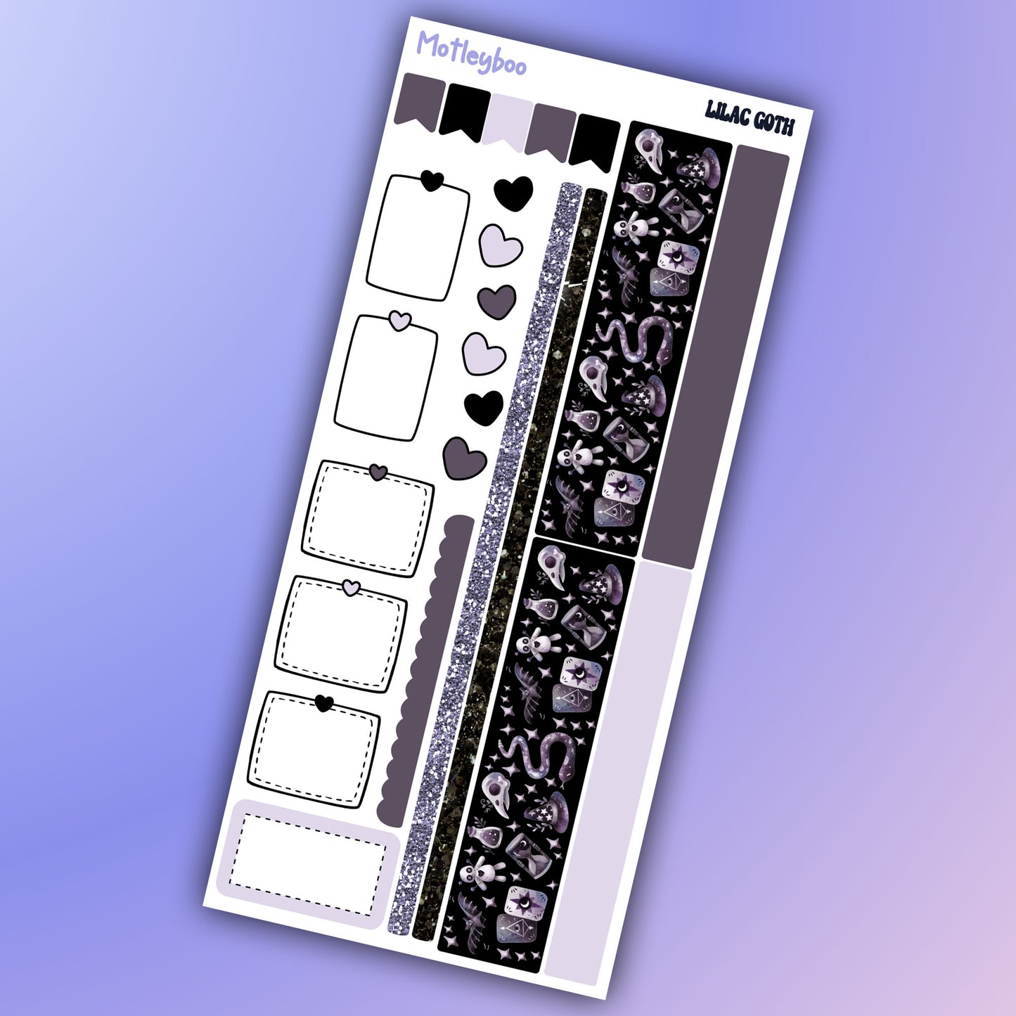 Hobonichi weeks, weekly sticker kit, witch stickers, celestial stickers, mystical stickers, witchcraft stickers, lilac goth