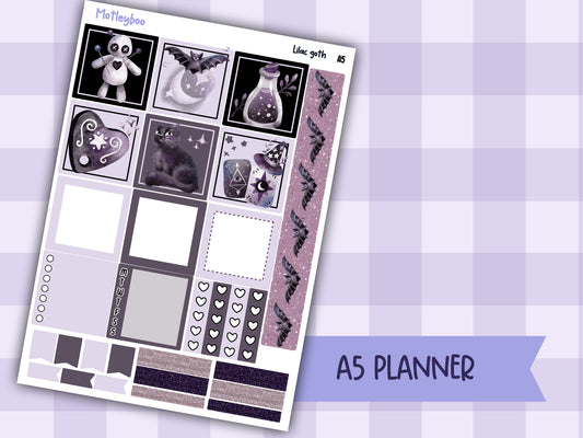 Lilac Goth Weekly Sticker Kit, A5 Hobonichi Cousin Planner Stickers