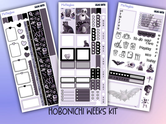 Hobonichi weeks, weekly sticker kit, witch stickers, celestial stickers, mystical stickers, witchcraft stickers, lilac goth