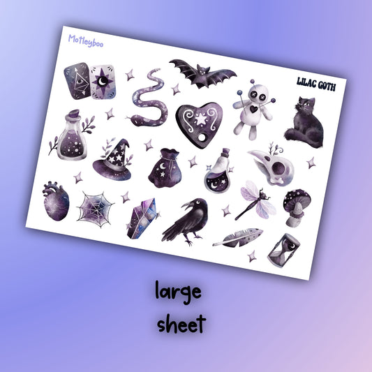 Sticker sheet, gothic stickers, cute and spooky, cute and fun, stickers, journaling stickers, planner deco stickers, lilac goth