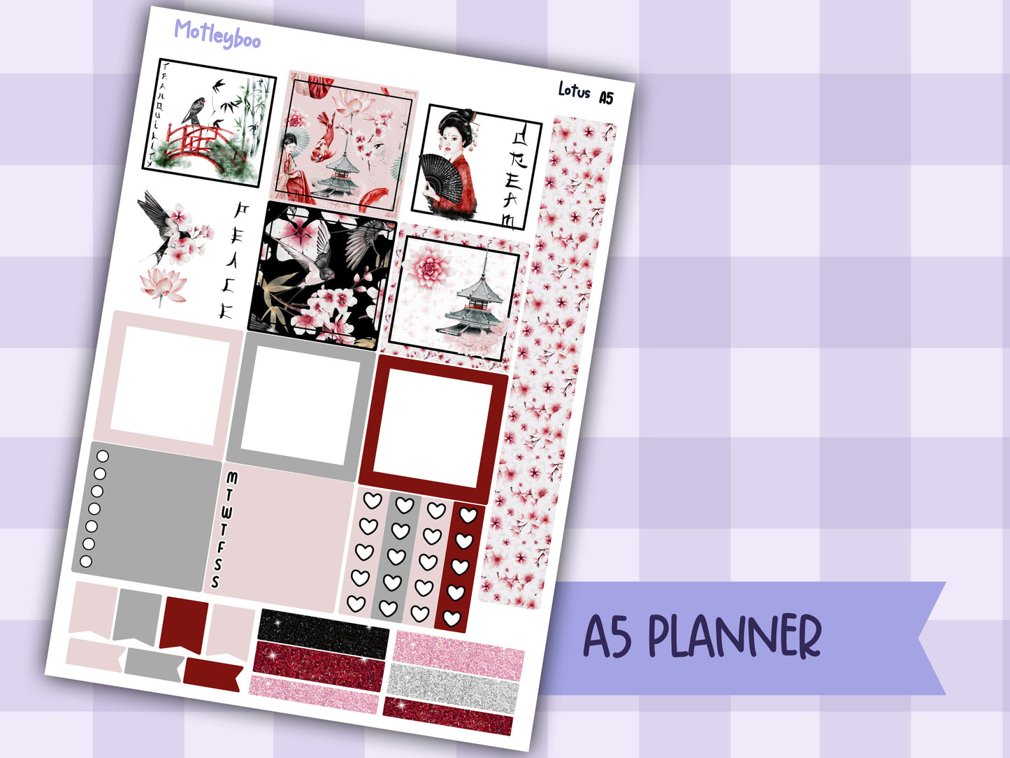 A5 Hobonichi cousin planner sticker kit, Japanese planner stickers, hobonichi cousin Lotus