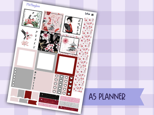 A5 Hobonichi cousin planner sticker kit, Japanese planner stickers, hobonichi cousin Lotus