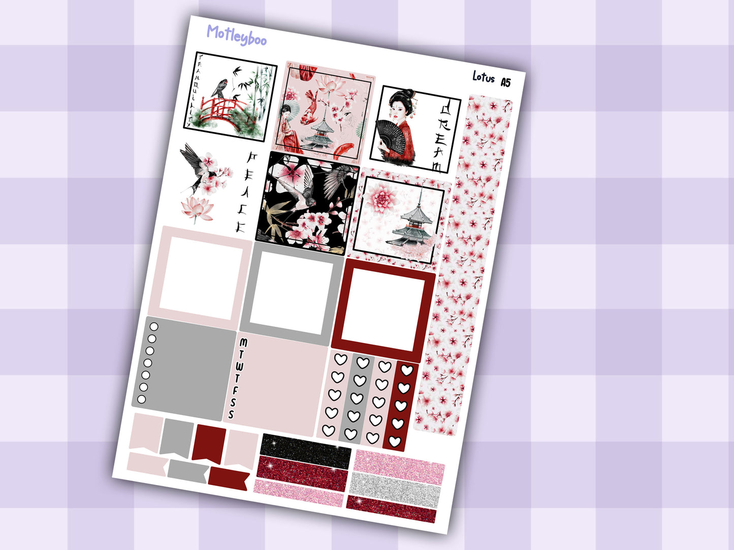 A5 Hobonichi cousin planner sticker kit, Japanese planner stickers, hobonichi cousin Lotus