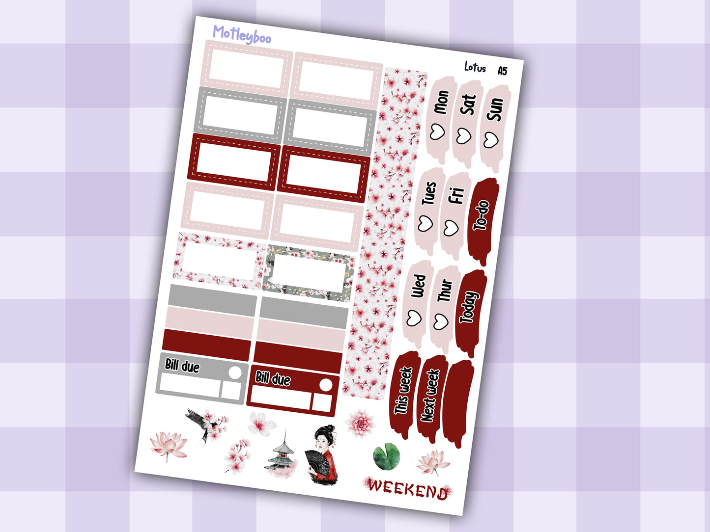 A5 Hobonichi cousin planner sticker kit, Japanese planner stickers, hobonichi cousin Lotus