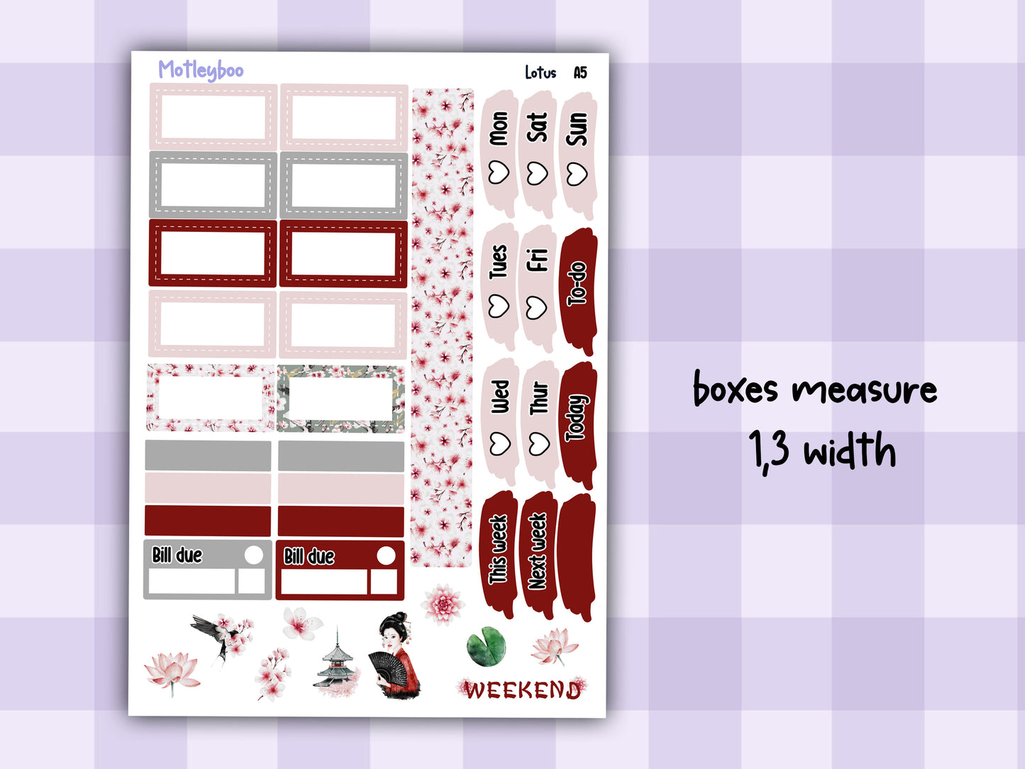 A5 Hobonichi cousin planner sticker kit, Japanese planner stickers, hobonichi cousin Lotus
