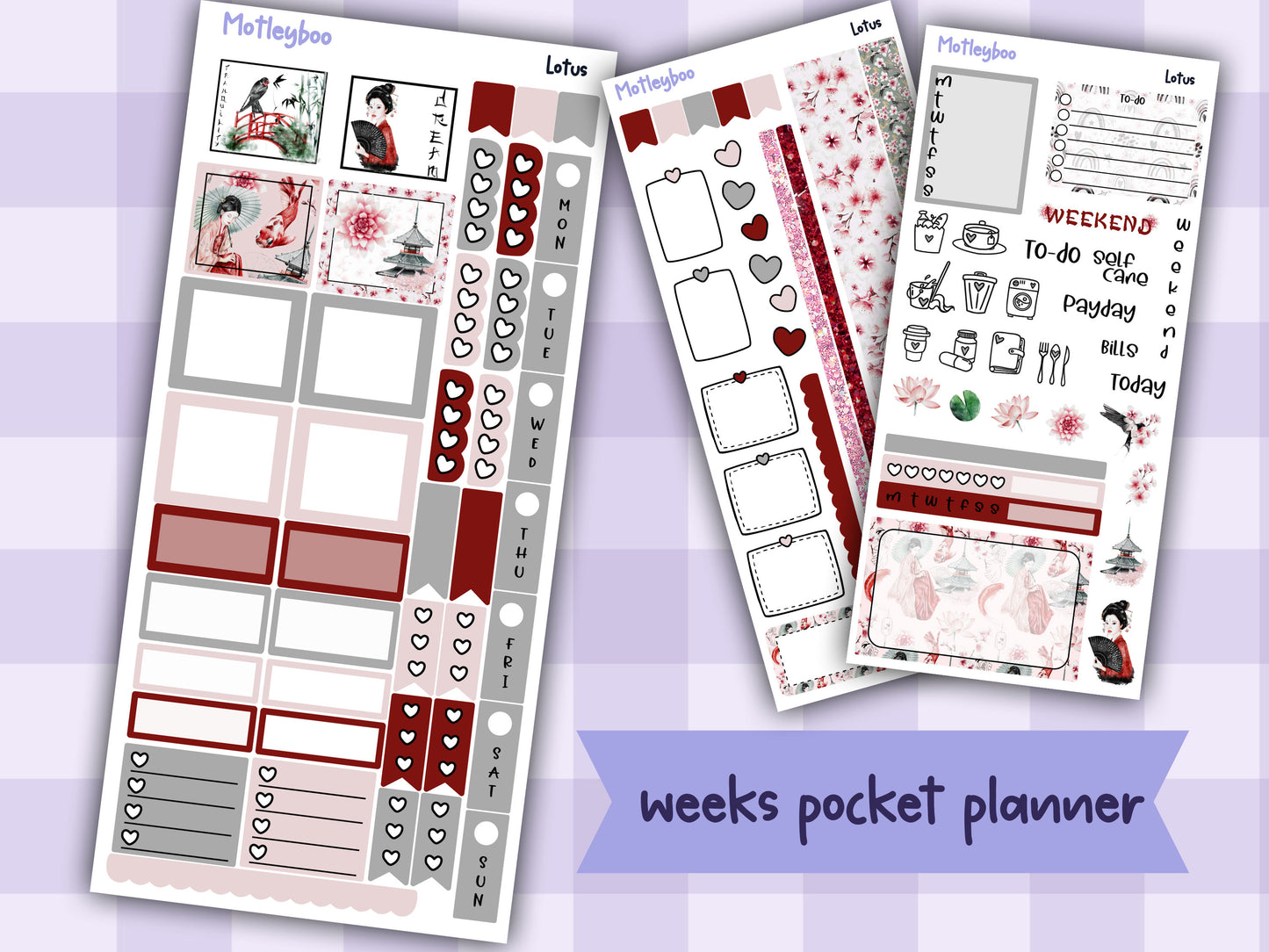 Hobonichi weeks weekly planner sticker kit, planner stickers, Lotus