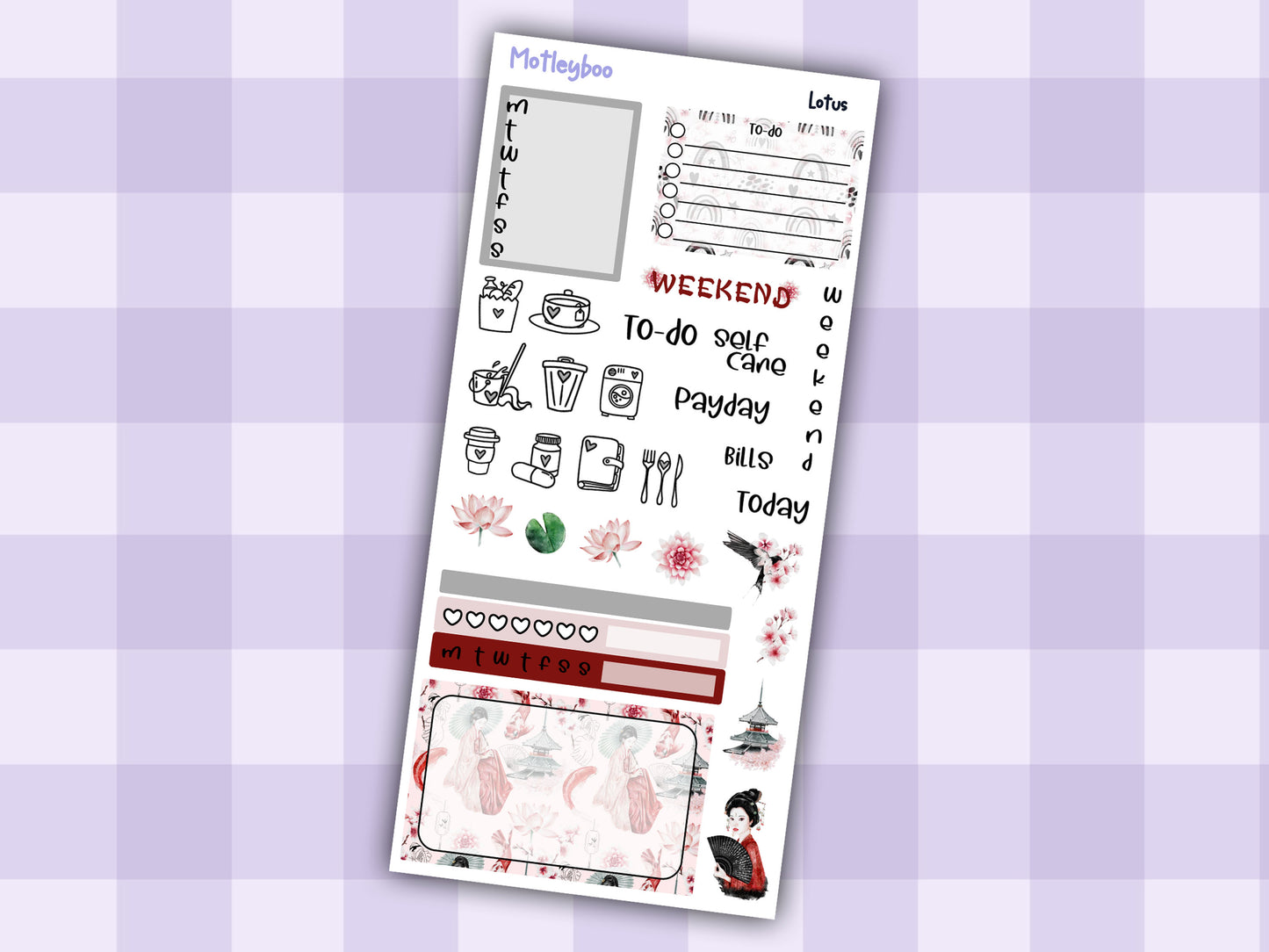 Hobonichi weeks weekly planner sticker kit, planner stickers, Lotus