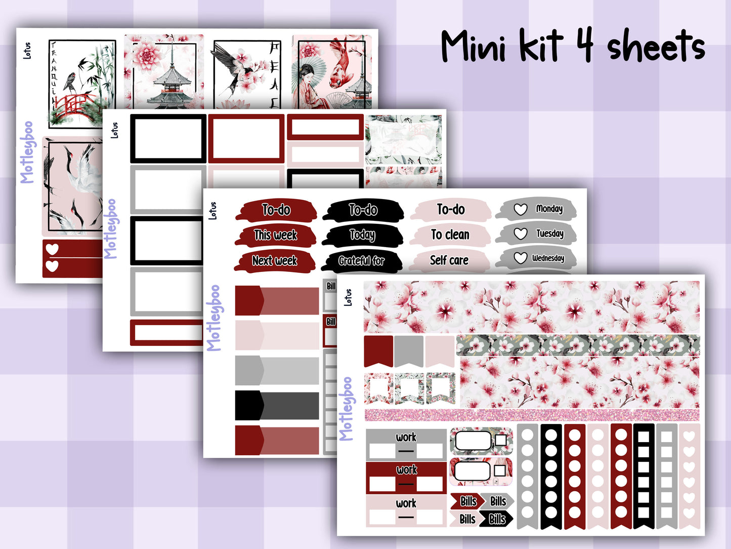 Weekly Planner Sticker Kit, Vertical Planning Stickers, Lotus