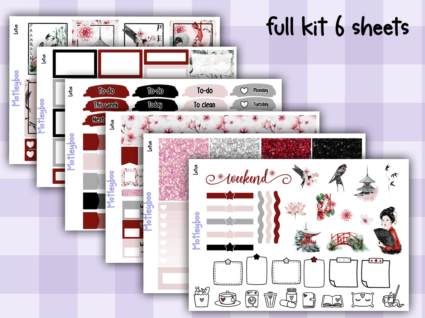 Weekly Planner Sticker Kit, Vertical Planning Stickers, Lotus