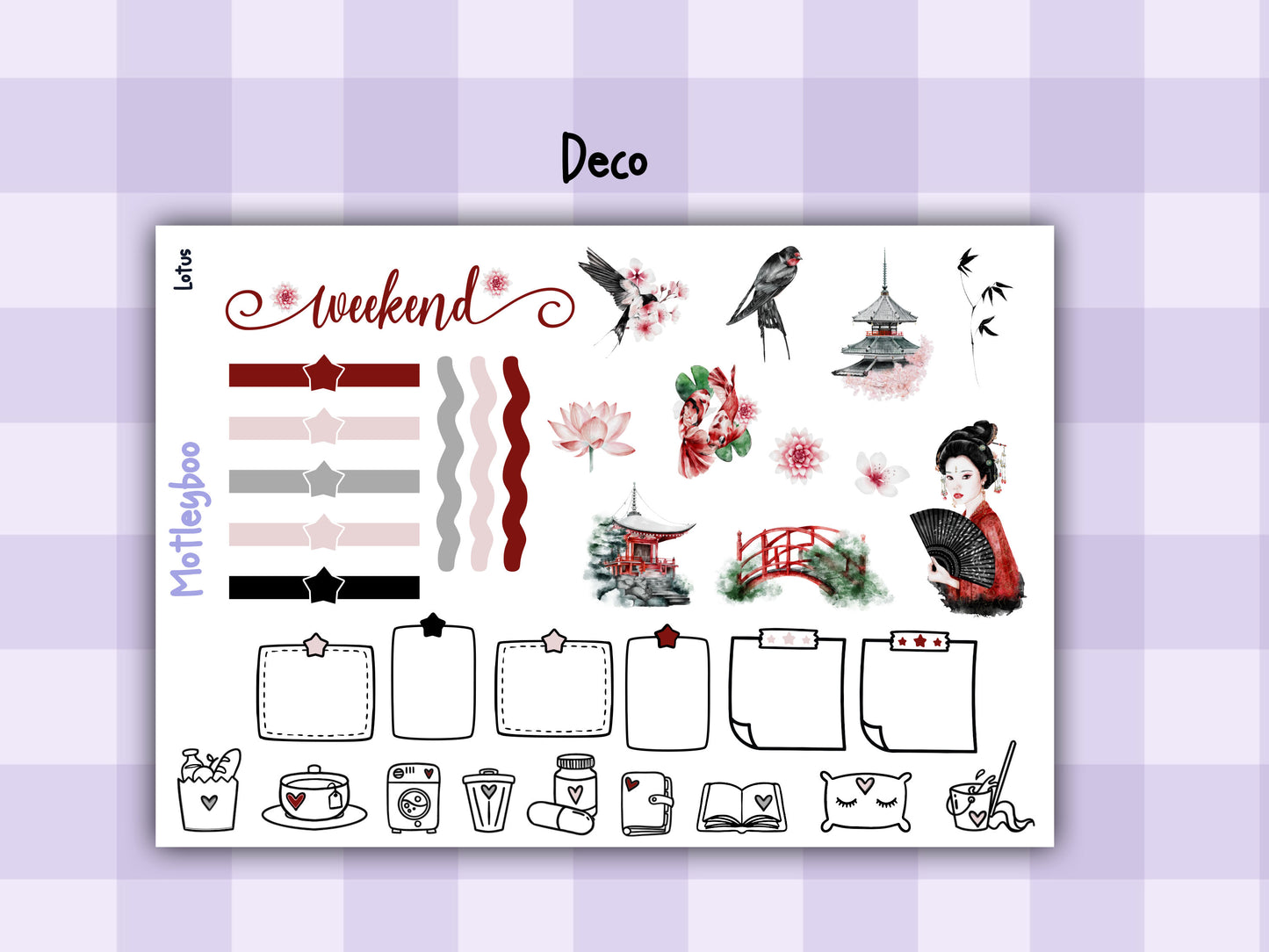 Weekly Planner Sticker Kit, Vertical Planning Stickers, Lotus