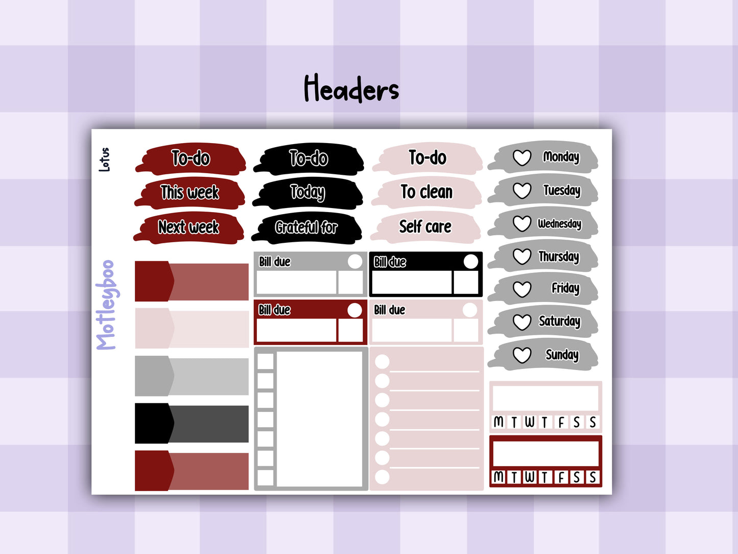 Weekly Planner Sticker Kit, Vertical Planning Stickers, Lotus
