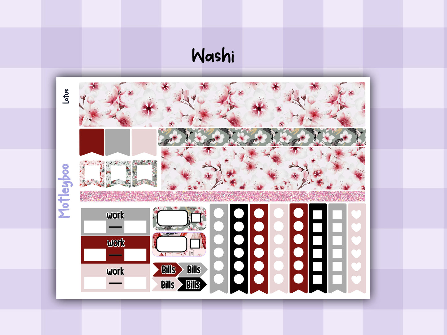 Weekly Planner Sticker Kit, Vertical Planning Stickers, Lotus