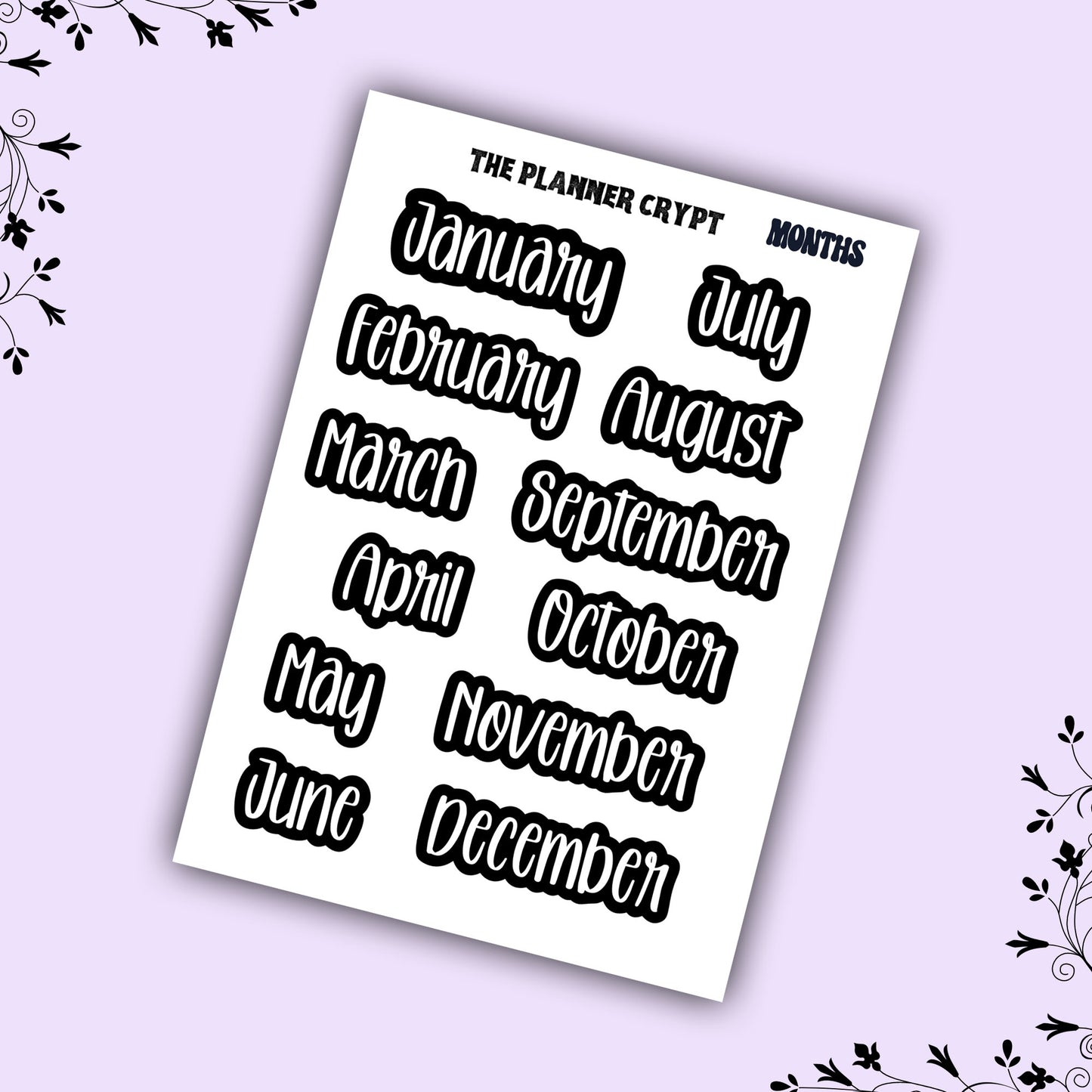 Monthly header stickers, monthly stickers, weekly planner stickers, black and white stickers, monthly headers, gothic planner stickers