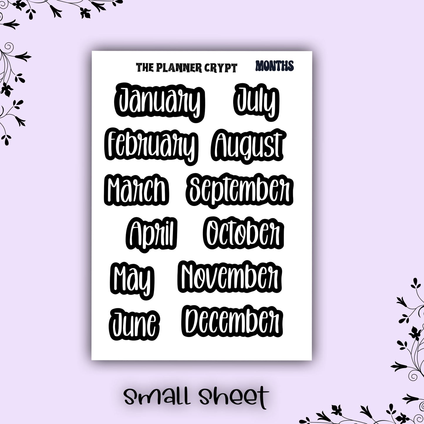 Monthly header stickers, monthly stickers, weekly planner stickers, black and white stickers, monthly headers, gothic planner stickers