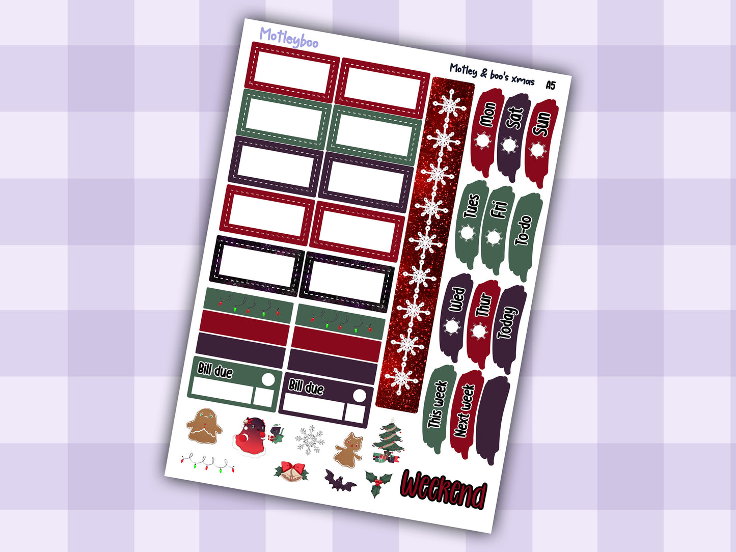Motleyboo xmas A5 planner sticker kit, Christmas stickers, spooky planning, hobonichi planning