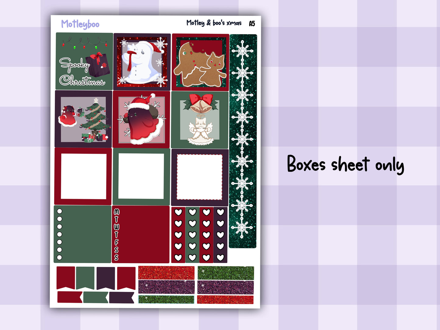 Motleyboo xmas A5 planner sticker kit, Christmas stickers, spooky planning, hobonichi planning