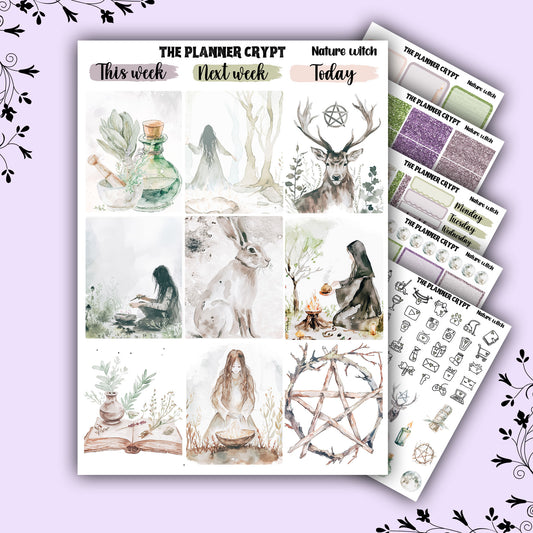 Nature witch weekly planner kit, witch stickers