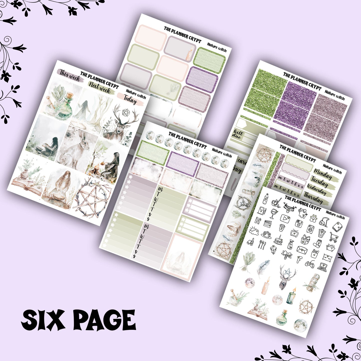 Nature witch weekly planner kit, witch stickers