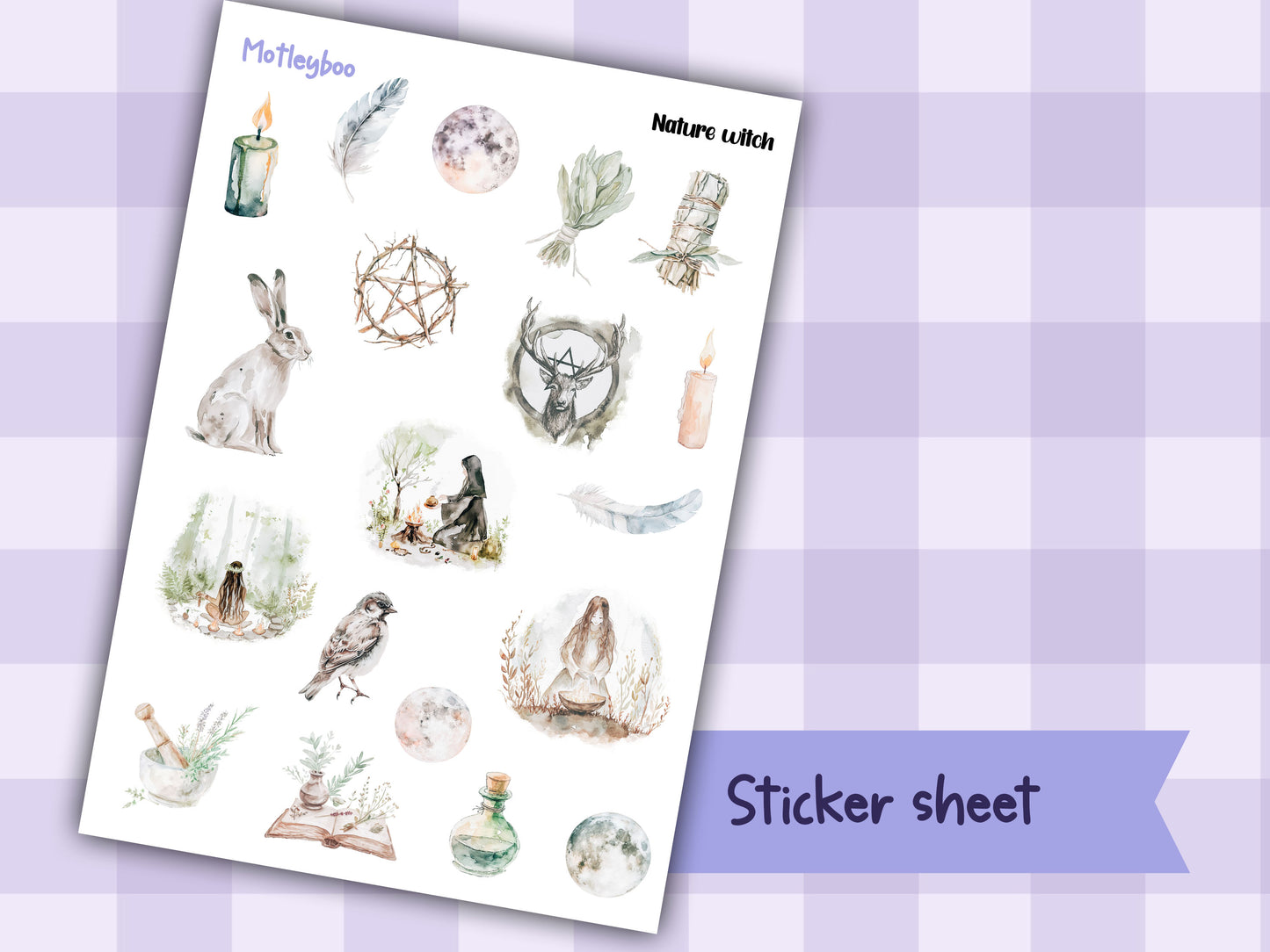 Planner sticker sheet, stickers, Nature witch