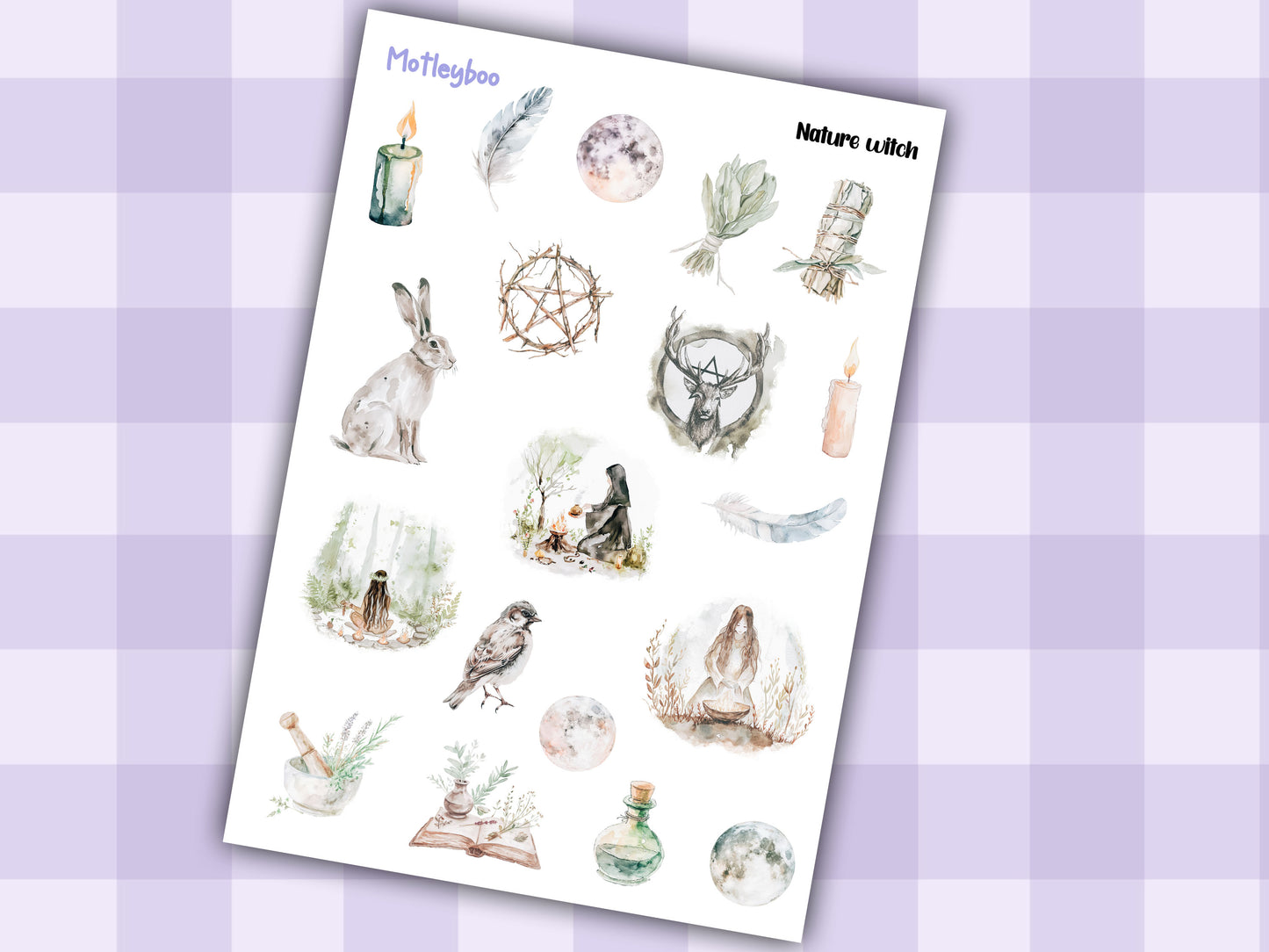 Planner sticker sheet, stickers, Nature witch