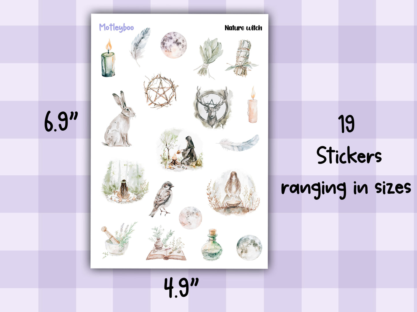 Planner sticker sheet, stickers, Nature witch