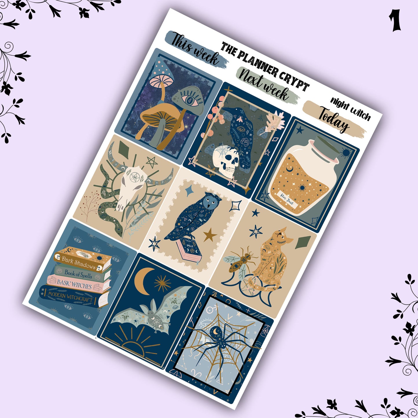 weekly planner sticker kit, gothic stickers, witch stickers, mystical stickers, celestial stickers, vertical planner,  stickers