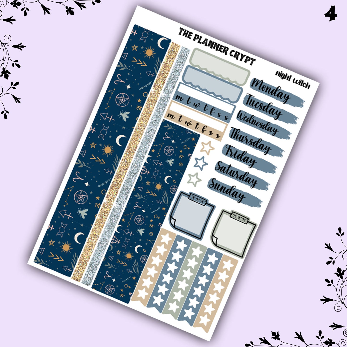 weekly planner sticker kit, gothic stickers, witch stickers, mystical stickers, celestial stickers, vertical planner,  stickers