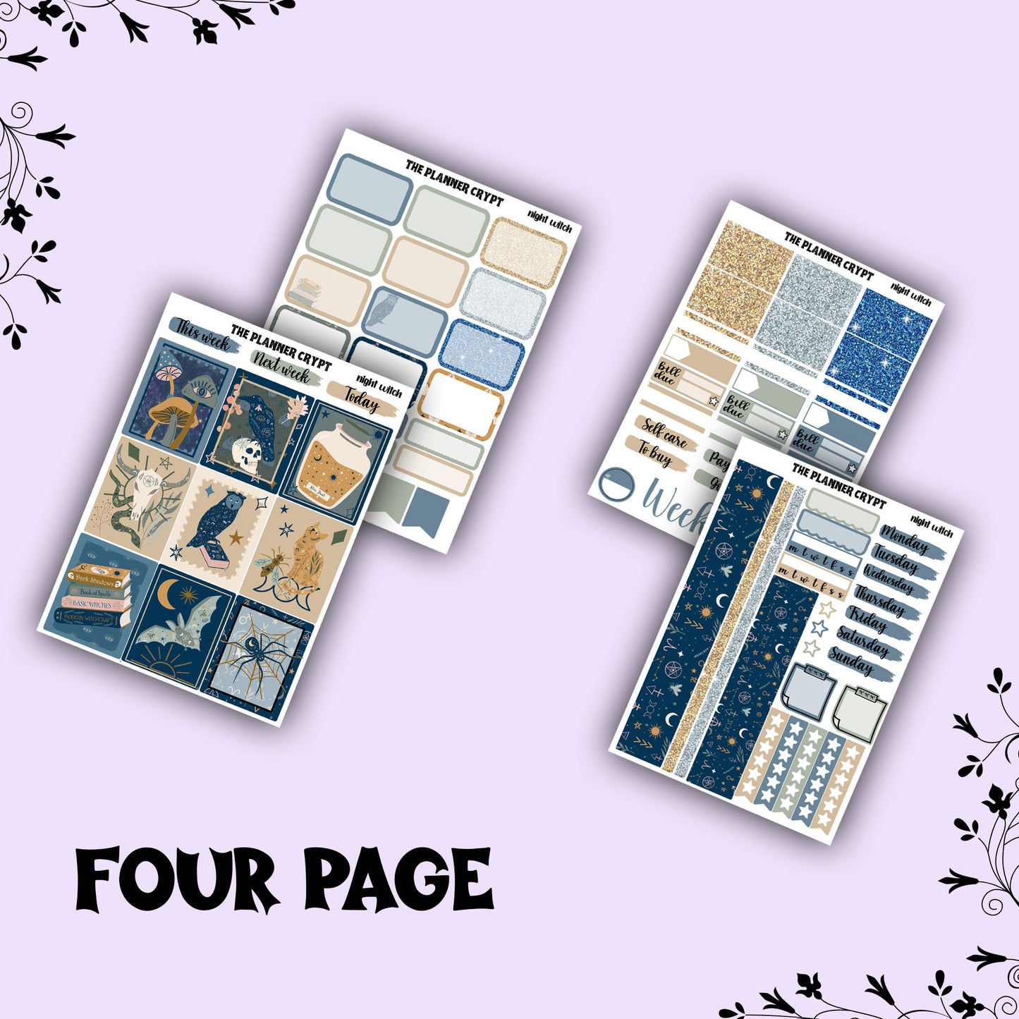 weekly planner sticker kit, gothic stickers, witch stickers, mystical stickers, celestial stickers, vertical planner,  stickers