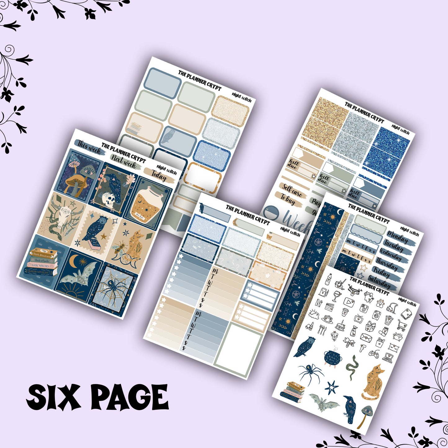 weekly planner sticker kit, gothic stickers, witch stickers, mystical stickers, celestial stickers, vertical planner,  stickers