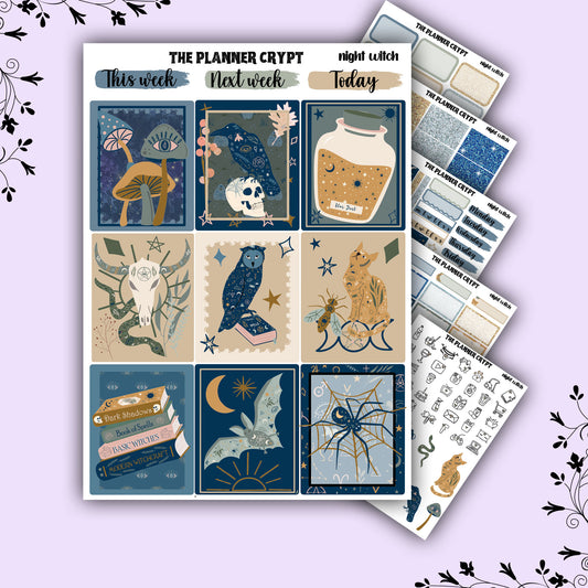weekly planner sticker kit, gothic stickers, witch stickers, mystical stickers, celestial stickers, vertical planner,  stickers
