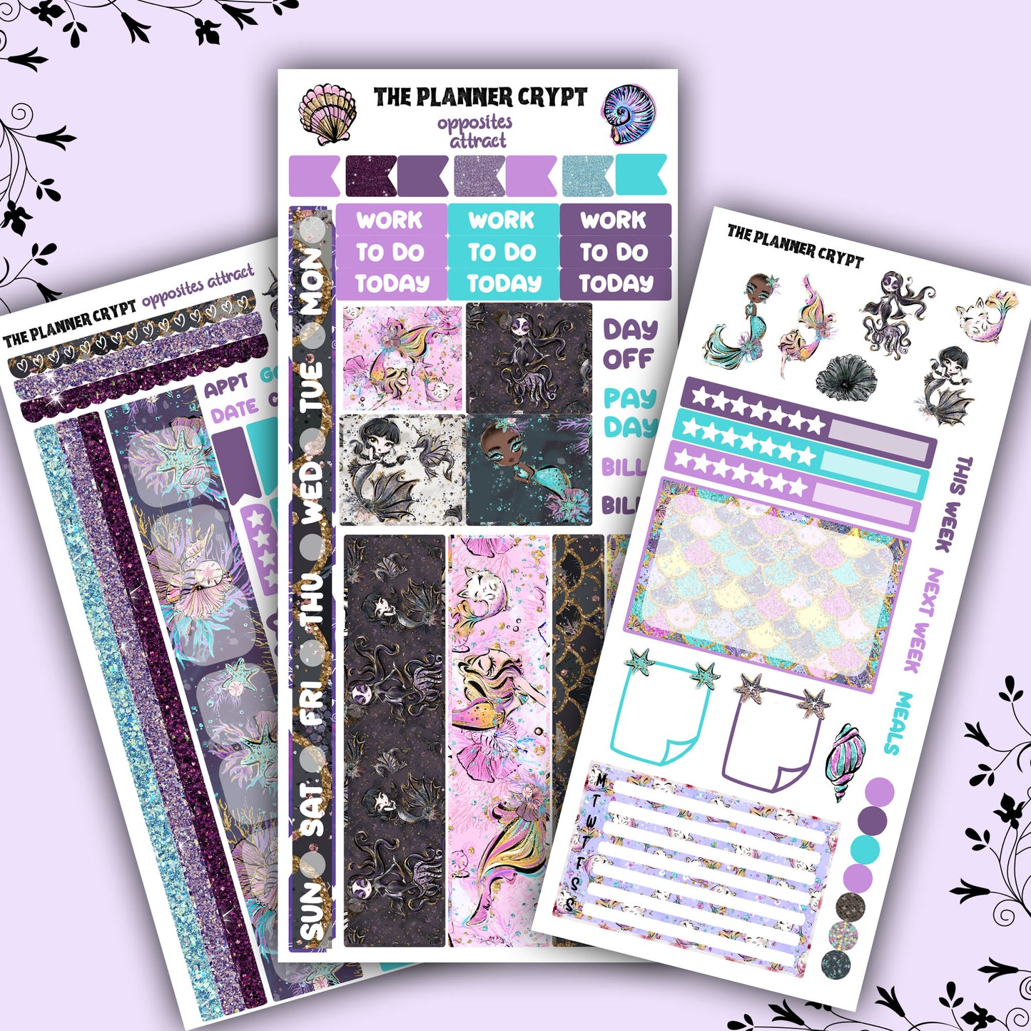 Hobonichi weeks, sticker kit, hobonichi planner, goth stickers, gothic planner, hobonichi functional stickers, planner stickers, mermaid