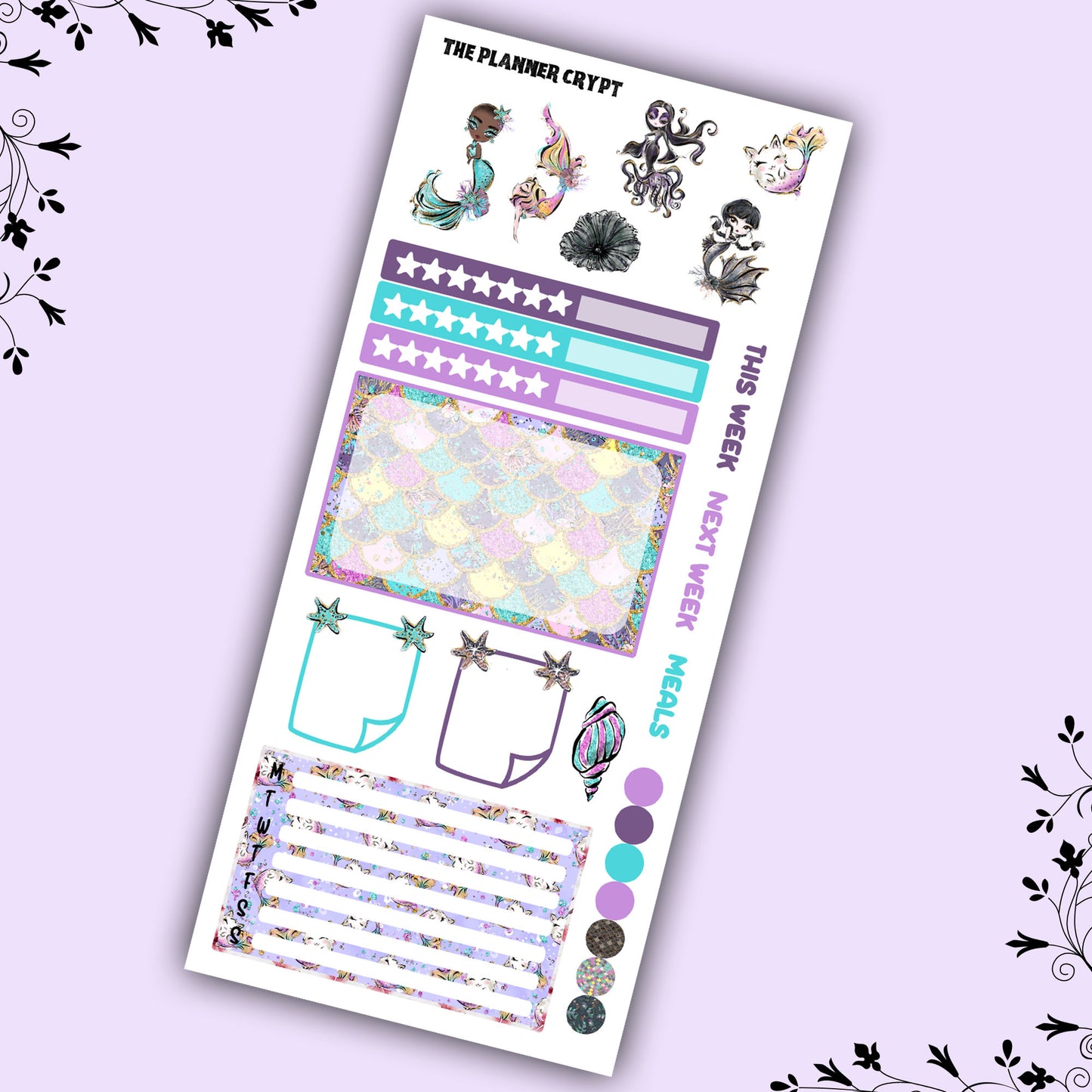 Hobonichi weeks, sticker kit, hobonichi planner, goth stickers, gothic planner, hobonichi functional stickers, planner stickers, mermaid