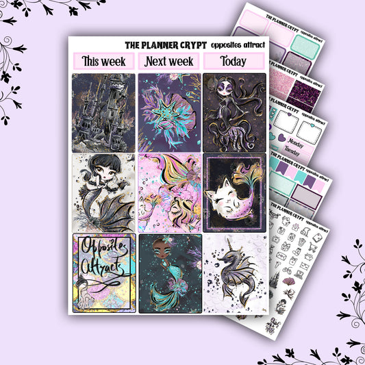weekly planner sticker kit, goth planner stickers, goth girl sticker sheet, vertical planner, cute stickers, , gothic planner, journal