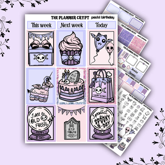 weekly planner sticker kit, planner stickers, pastel goth stickers, spooky sticker kit, vertical planner, birthday stickers, pastel birthday