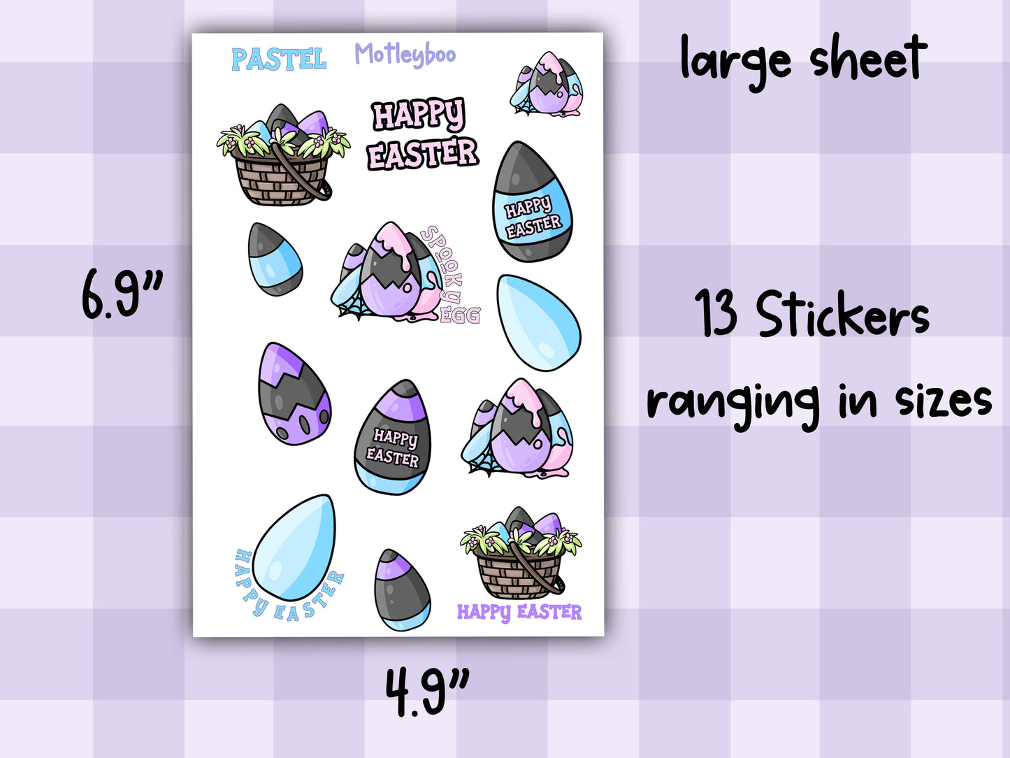 Gothic easter stickers, pastel goth eggs, journaling deco, spring season, stickers for Easter