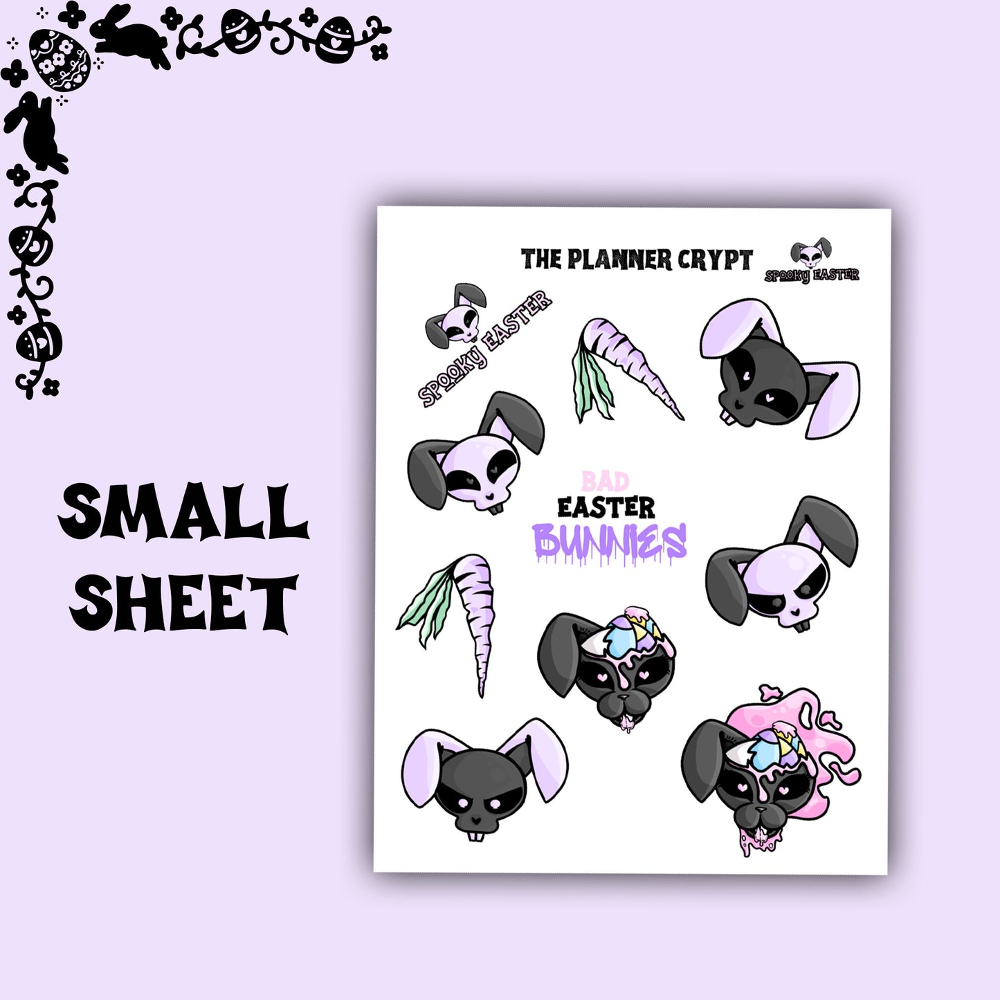 easter stickers, planner stickers, pastel goth, vertical planner, small journal, cute stickers, functional sticker, spooky bunny, goth egg